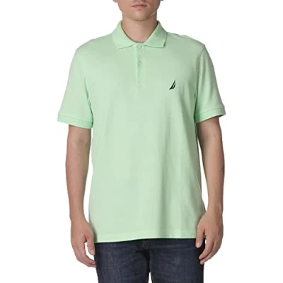 Image of Nautica Men&#039;s Short Sleeve Cotton Pique Polo Shirt, Ash Green Solid, Large