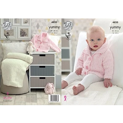 Image of King Cole 4820 Knitting Pattern Baby Jacket and Blanket in Yummy Chunky, 14&quot; 22&quot; Chest