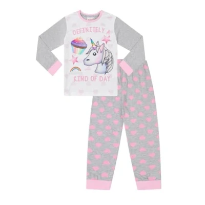 Image of Emoji Girls Definitely a Unicorn Cupcake Type of Day Long Pyjama Set (9 10 Years) Grey