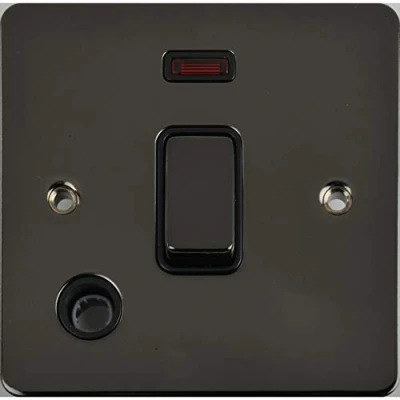 Image of Schneider Electric Ultimate Flat Plate Single Light Switch, with Flex Outlet and Neon Indicator, Double Pole, 20AX, GU2214BBN, Black Nickel Insert