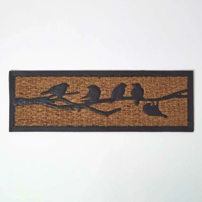 Image of HOMESCAPES Birds Door Mat Black Coir Doormat with Non Slip Rubber Back For Indoor and Outdoor Use
