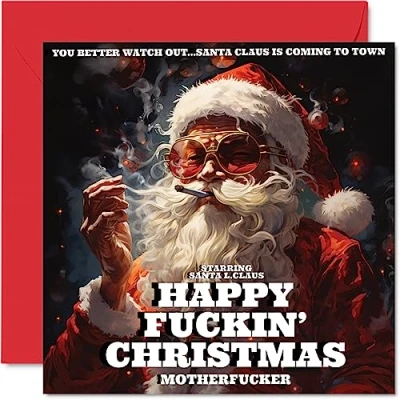 Image of Rude Christmas Cards for Women Men Happy F**ckin Merry Xmas Card Sister Brother Cousin Bestie Work Colleague, 145mm x Single Greeting Gift