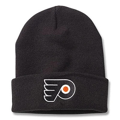 Image of AMERICAN NEEDLE Philadelphia Flyers NHL Cuffed Knit Beanie Skull Cap HAT 21019A Black, Black
