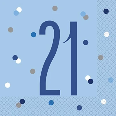 Image of Stunning 21st Glitz Blue &amp; Silver Luncheon Napkins (16cm) Dazzling Addition for Parties, Events Elegant Table Decor 16ct