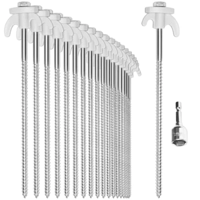 Image of com four® 20x tent pegs made of steel screw with adapter for cordless screwdriver robust ground nails thread camping and outdoor ideal hard