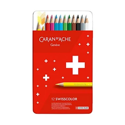 Image of Caran d&#039;Ache Swisscolor Metal Case with 12 Waterproof Colouring Pencils