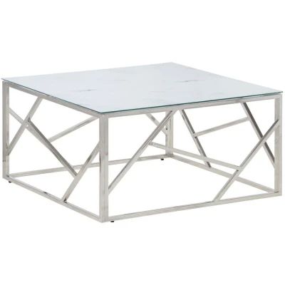 Image of vidaXL Coffee Table Silver Stainless Steel and Tempered Glass