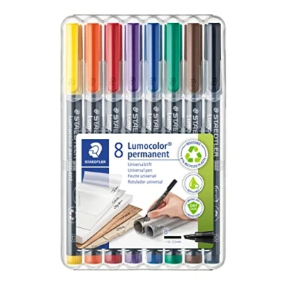 Image of Staedtler Lumocolor Permanent Pen 314 Broad 1.0/2.5mm Line Assorted Colours (Pack of 8)