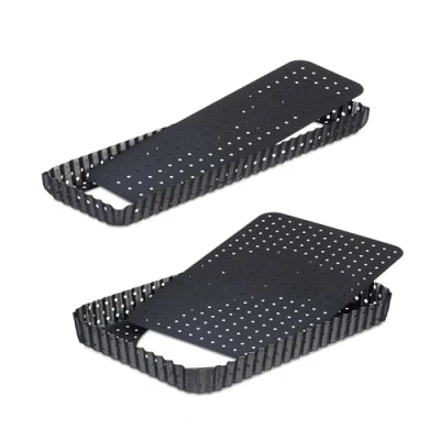 Image of Relaxdays Tart Tin, Set of 2, with Lifting Base &amp; Holes, 2 Sizes, Non stick Coated, Rectangular Quiche Form, Anthracite, Steel, 3 x 31 21 cm