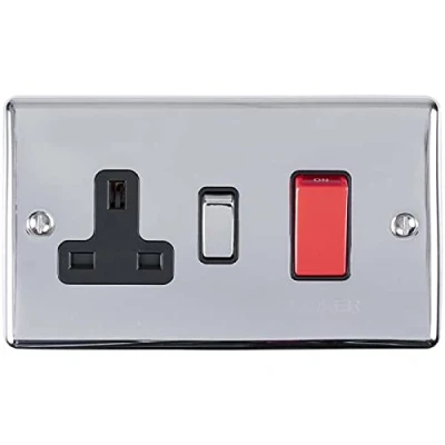 Image of Enhance Decorative 45A Switch with a Socket Polished Chrome Finish Black Trim