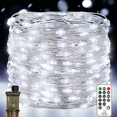 Image of String Lights Mains Powered, 23M 200 LED Copper Wire Fairy Plug in with Remote Timer Waterproof for Indoor Outdoor Christmas Tree Bedroom Party Wedding Decoration (1 Pack, Cool White)