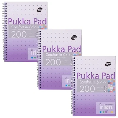 Image of Pukka Pad, Irlen Jotta Pad A5 Notebook 3 Pack Wire Bound Notepad 200 Pages of 80GSM Coloured FSC Certified Lined Paper Designed for Visual Perception Difficulties 21 x 14.8cm, Lavender