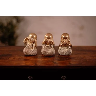 Image of HomeZone 3 Baby Buddhas Ornaments Hear Speak See No Evil Figure Statue Gold Buddha Figurines Home Decoration Stocking Filler Xmas Gift