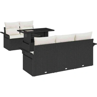 Image of vidaXL 6 Piece Garden Sofa Set with Cushions Black Poly Rattan