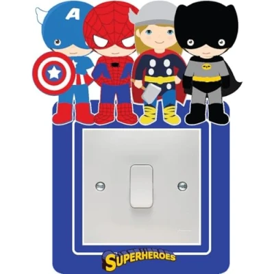 Image of Childrens Superhero Light Switch Surround Art Vinyl Wall Stickers Bedroom