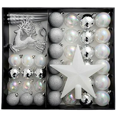 Image of WeRChristmas Shatterproof Luxury Christmas Tree Baubles, 50 Piece Silver/White/Pearl