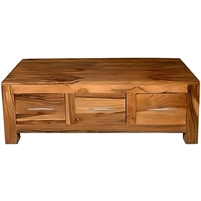 Image of Oak and Pine Online Indian Solid 3 Drawer Coffee Table in Cube Petit Dark Sheesham Living Room Furniture