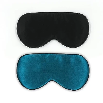 Image of townssilk 2 pcs 100% Silk Sleep mask with Adjustable Strap,Comfortable and Super Soft Eye Including 1 pc Balck peacockblue