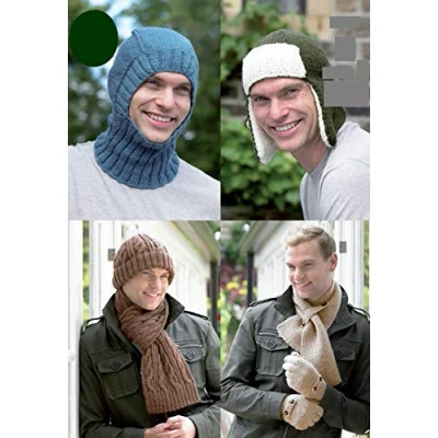 Image of King Cole Mens Hats, Scarves &amp; Balaclava Merino Knitting Pattern 3445 DK, Aran, Chunky