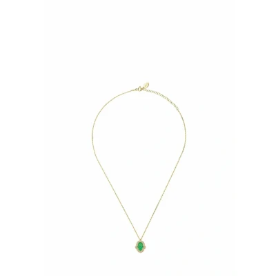 Image of LATELITA Women&#039;s 925 Sterling Silver Hamsa Opalite Green Necklace with 18ct Gold Dipping 40 45 cm Chain