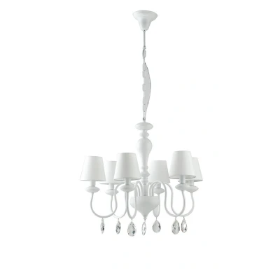 Image of ARTHUR 6 Light Chandeliers with Shades White, Fabric Lampshade 72x58cm