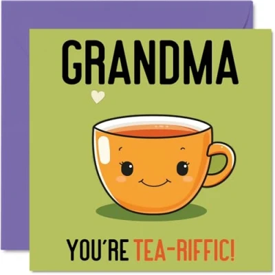 Image of Birthday Cards for Grandma Tea riffic Funny Happy Card from Grandson Granddaughter, Gran Gifts, 145mm x Joke Greeting Women Her
