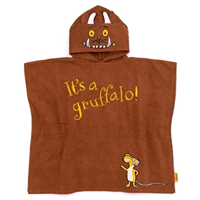 Image of The Gruffalo Kids Towel Poncho Brown Bath for Boys &amp; Girls with 3D Ears Woodlands Story Book Swimwear Hooded Graphic Beach Cover Up Cosy Swim Accessory Gift Children