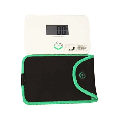 Image of NewlineNY Step On Super Mini Smallest Travel Bathroom Scale with Protection Sleeve: NY SMS S001 BG + SBB0638SM WH Off White