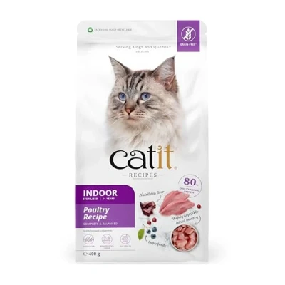 Image of Catit Recipes Indoor/Sterilised Adult Poultry 1 Year + Dry Cat Food, 400g x 6