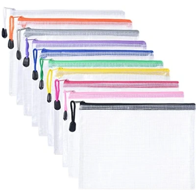 Image of Vicloon Plastic Wallets A5, 10Pcs Zip Lock Bags Mesh Document Wallet Folders Pockets Zipper File for School Office Homework Storage Travel