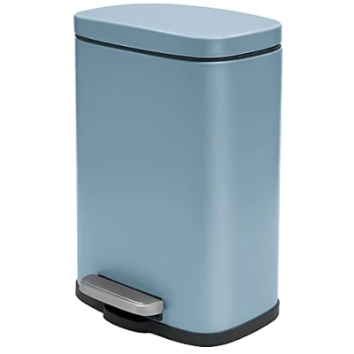 Image of Spirella Akira Cosmetic Bin, 5 Litres, Stainless Steel with Soft Close Mechanism and Inner Bucket, Blue