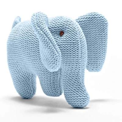 Image of Best Years Knitted Organic Cotton Elephant Baby Rattle in Soft Blue