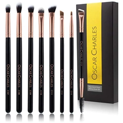 Image of Oscar Charles 8 Piece Professional Eye Makeup Brush Set with Soft Blending Brushes, Eyeshadow and Eyebrow Brushes Silver