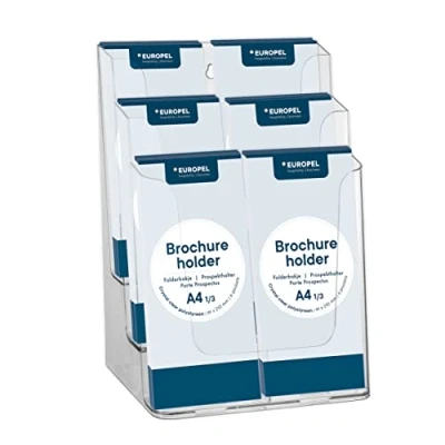 Image of Europel 6 Tier Leaflet &amp; Brochure Holder For 1/3 A4 Size Literature Clear Acrylic Construction Booklet, Flyer Menu Display Dispenser Office, Restaurants Reception Portrait , 350106