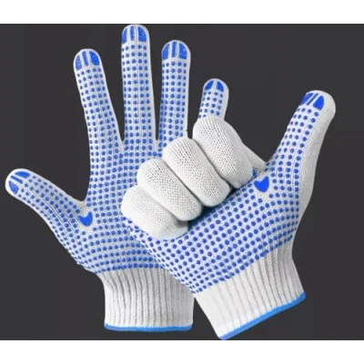 Image of A406 24 Pairs White Cotton Polka Dotted PVC Gloves Protective Work Nylon Grip for men and women (X Large 10)