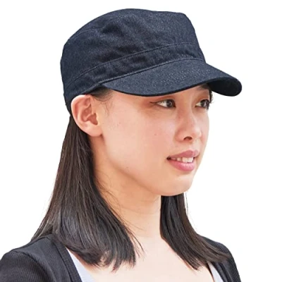 Image of Mens Cotton Military Cadet Cap Womens Flat Top Hat Winter Large Head Indigo