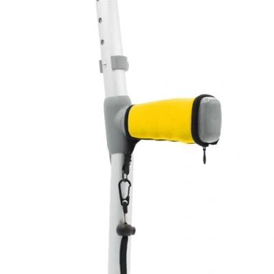 Image of Pair of Yellow Padded Neoprene Crutch Handle Grip Covers for Comfort with Wrist Strap by Lifeswonderful