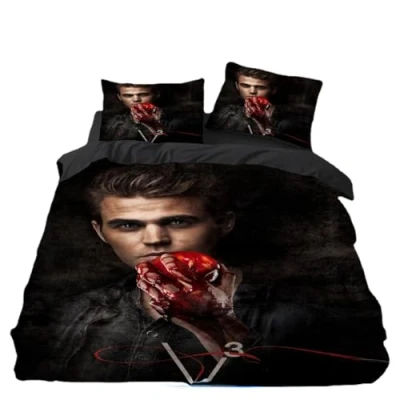 Image of 3D Print Horror TV Black Duvet Cover 140 x 200 cm, Vampire Note Bed Linen Sets, Covers with 1 Pillowcase 80 cm (A1, 135 + 75 50 cm)