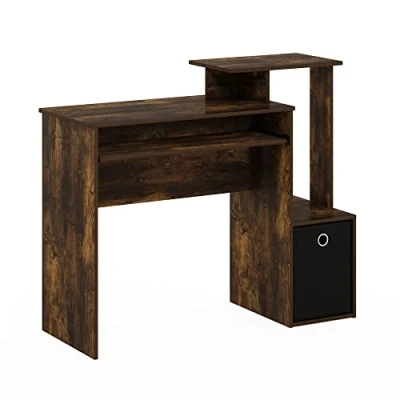 Image of Furinno Econ Multipurpose Home Office Computer Writing Desk, Study w/Bin, Amber Pine/Black, 100.1 (W) x 86.6 (H) 39.9 (D) cm