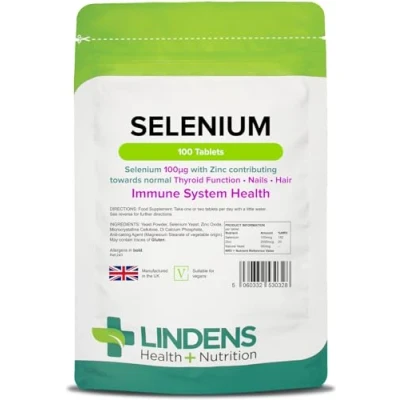 Image of Lindens Selenium 100mcg &amp; Zinc, 100 Tablets Contributes to Healthy Skin, Nails Hair, Promotes Immunity Thyroid Function UK Made, Vegan Friendly, GMP Letterbox Friendly