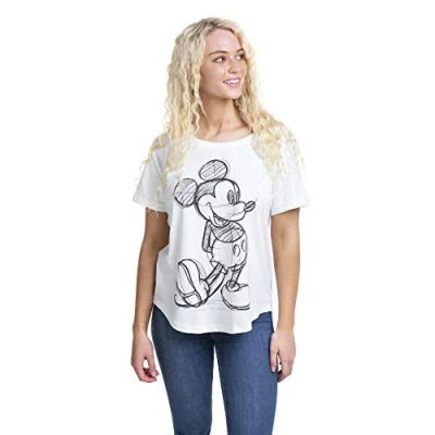 Image of Disney Women&#039;s Mickey Mouse Sketch T Shirt, White, 8 UK