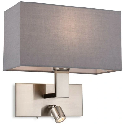 Image of Raffles Wall Lamp with Adjustable Switched Reading Light Brushed Steel Grey Shade