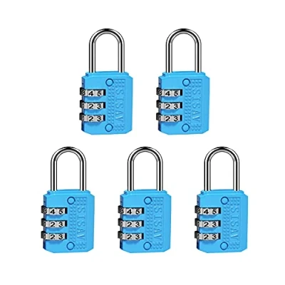 Image of SISAV 3 Digit Combination Lock,Gym Padlock,Outdoor Padlock,Suitable for School Lockers,Tool Boxes,Travel Backpack,Hasp(Blue 5pack)