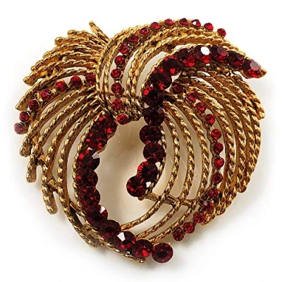 Image of Avalaya Vintage Antique Gold Bow Crystal Brooch (Ruby Red)