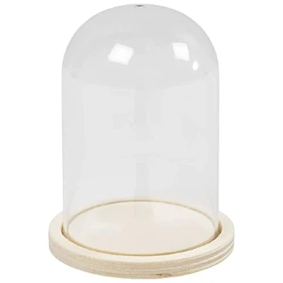 Image of Crafty Capers NEW Small Hanging Clear Plastic Bell Jar with Wooden Base 9cm Tall Cloche