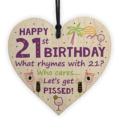 Image of RED OCEAN Funny 21st Birthday Gift Alcohol Hanging Wood Heart Daughter Son