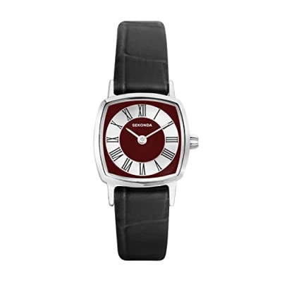 Image of Sekonda Heritage Ladies 22mm Quartz Watch in Red with Analogue Display, and Black Leather Strap 40376