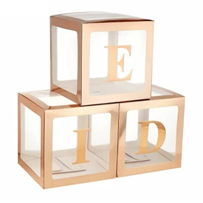 Image of Eid Mubarak Letter Transparent Balloon Box Cubes Gold Rose Silver White Decorations (Rose Gold)