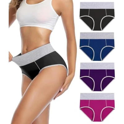 Image of wirarpa Underwear Women High Waist Cotton Knickers Ladies Panties Full Coverage Briefs Underpants Plus Size Multicolour 4 Pack 4XL