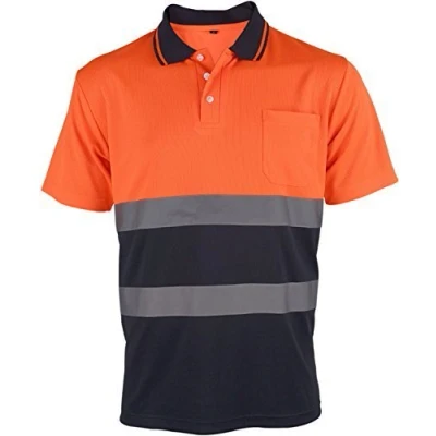 Image of Ultimate UCI VIZWELL Hi Vis Viz 2 Tone Contrast Polo Shirt Orange/Navy (Large)